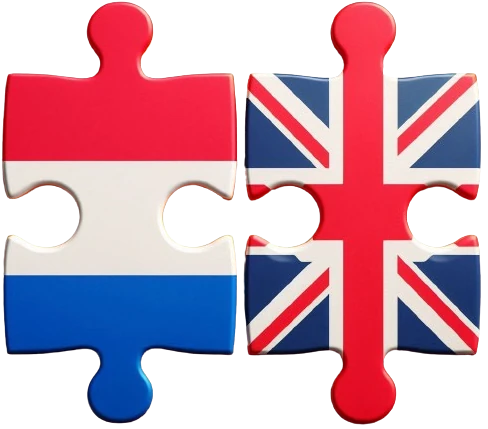 Jigsaw puzzle pieces featuring the UK and Netherlands flags, representing the complexity of transcreation